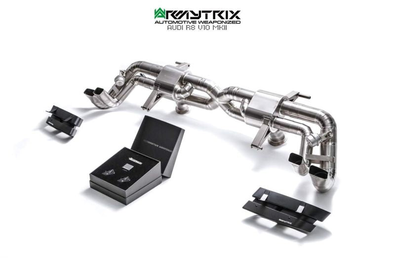 Audi R8 MKII V10 Plus 5.2 FSI Coupe/Spyder (2016-2018) - X-pipe mufflers + Valvetronic tail pipe section + Wireless remote control kits + Dual Carbon tips - Armytrix Exhausts