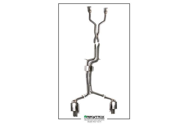 Kit Armytrix pour Audi RS6 C7 (2013-2019) : tube en Y avant, tube de liaison, tube intermédiaire avec résonateur, silencieux Valvetronic et télécommande sans fil.