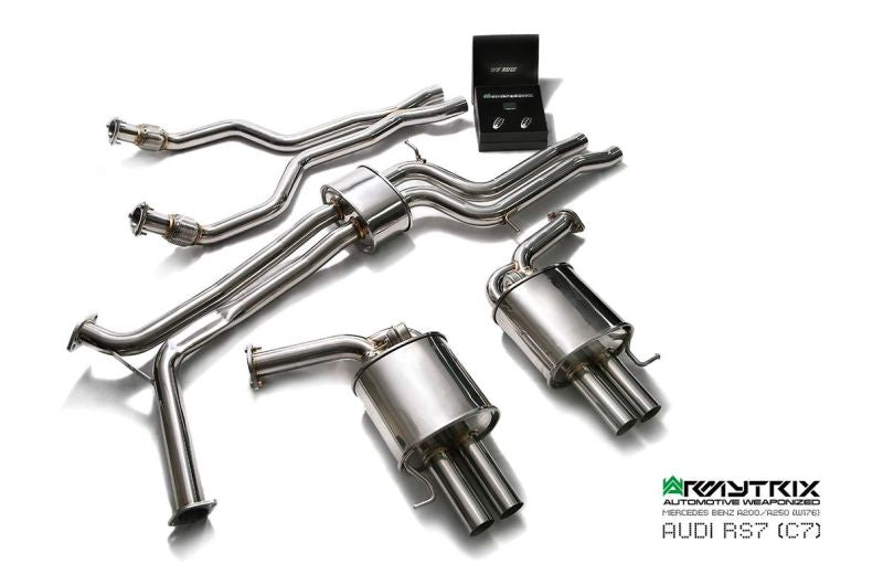 Kit Armytrix pour Audi RS6 C7 (2013-2019) : tube en Y avant, tube de liaison, tube intermédiaire avec résonateur, silencieux Valvetronic et télécommande sans fil.