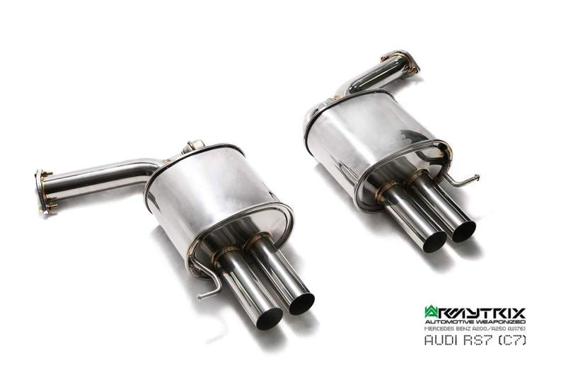 Kit Armytrix pour Audi RS6 C7 (2013-2019) : tube en Y avant, tube de liaison, tube intermédiaire avec résonateur, silencieux Valvetronic et télécommande sans fil.