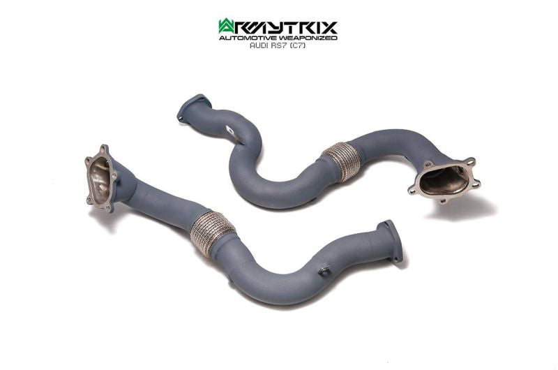 Kit Armytrix pour Audi RS6 C7 (2013-2019) : tube en Y avant, tube de liaison, tube intermédiaire avec résonateur, silencieux Valvetronic et télécommande sans fil.