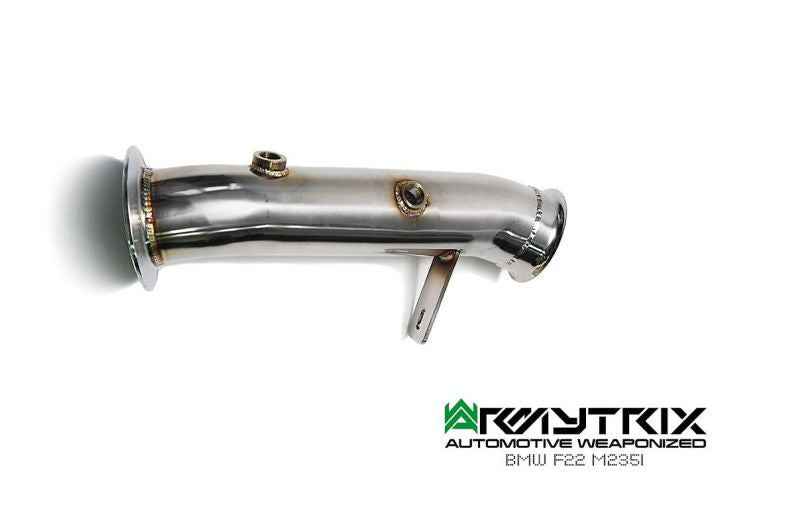 Système d'échappement Armytrix Valvetronic : collecteur avant en Y, collecteur intermédiaire, silencieux Valvetronic, kit de télécommande sans fil et doubles embouts chromés argentés pour BMW F20/F21 M135i (2012-2015)