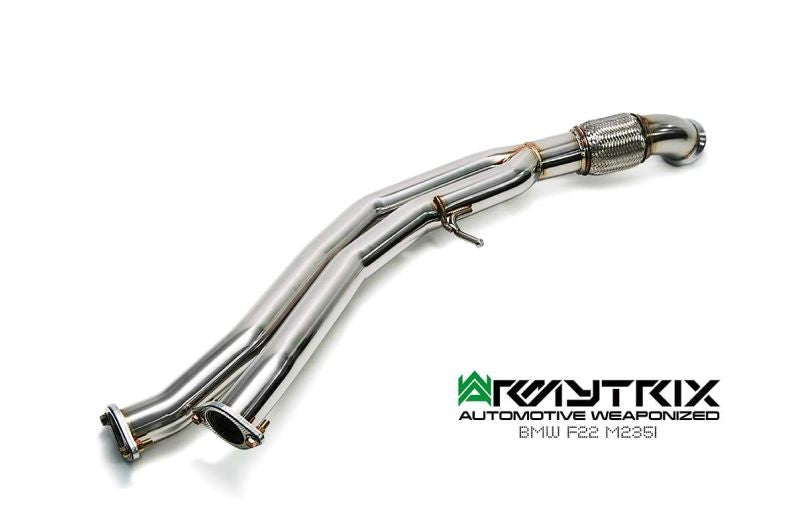 Système d'échappement Armytrix Valvetronic : collecteur avant en Y, collecteur intermédiaire, silencieux Valvetronic, kit de télécommande sans fil et doubles embouts chromés argentés pour BMW F20/F21 M135i (2012-2015)