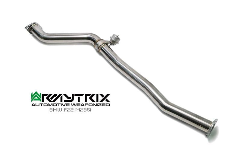 Système d'échappement Armytrix Valvetronic : collecteur avant en Y, collecteur intermédiaire, silencieux Valvetronic, kit de télécommande sans fil et doubles embouts chromés argentés pour BMW F20/F21 M135i (2012-2015)