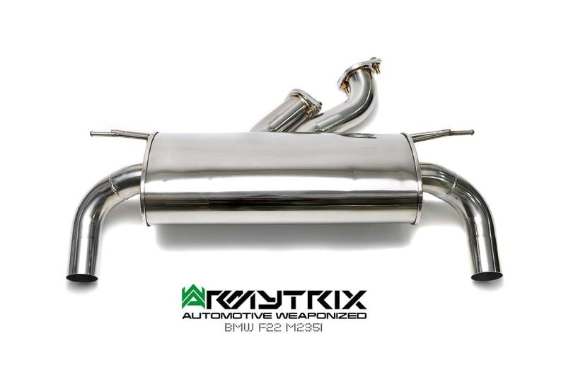 Système d'échappement Armytrix Valvetronic : collecteur avant en Y, collecteur intermédiaire, silencieux Valvetronic, kit de télécommande sans fil et doubles embouts chromés argentés pour BMW F20/F21 M135i (2012-2015)