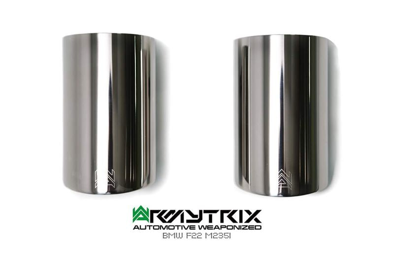 Système d'échappement Armytrix Valvetronic : collecteur avant en Y, collecteur intermédiaire, silencieux Valvetronic, kit de télécommande sans fil et doubles embouts chromés argentés pour BMW F20/F21 M135i (2012-2015)