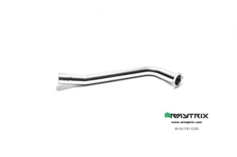 Système d'échappement Armytrix Valvetronic : tube avant + tube intermédiaire + tube en Y + silencieux Valvetronic + kit de télécommande sans fil + quatre embouts chromés argentés pour BMW F10 535i (2010-2017)
