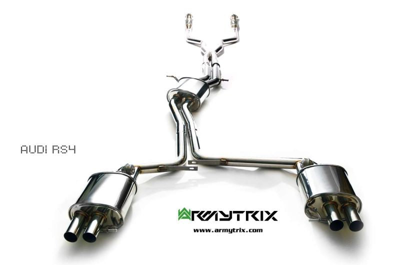 Audi RS4 B8 4.2 V8 FSI (2012-2015) - Front Y Pipe + Mid Pipe With Resonator + Link Pipe + Valvetronic Mufflers (System utilizes Audi Drive Select System for valvetronic control) - Armytrix Exhausts