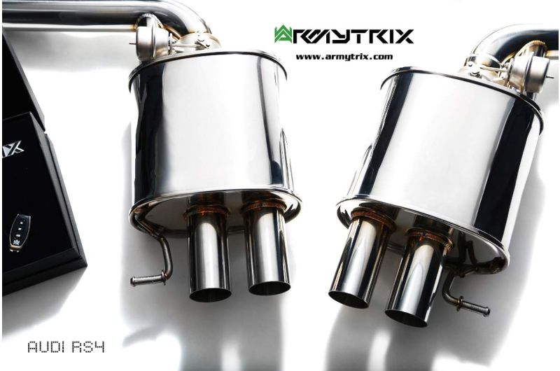 Audi RS4 B8 4.2 V8 FSI (2012-2015) - Front Y Pipe + Mid Pipe With Resonator + Link Pipe + Valvetronic Mufflers (System utilizes Audi Drive Select System for valvetronic control) - Armytrix Exhausts
