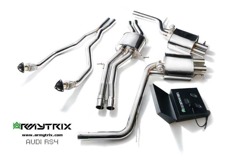 Audi RS4 B8 4.2 V8 FSI (2012-2015) - Front Y Pipe + Mid Pipe With Resonator + Link Pipe + Valvetronic Mufflers (System utilizes Audi Drive Select System for valvetronic control) - Armytrix Exhausts