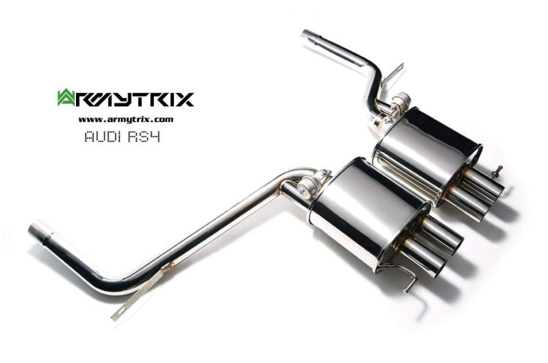 Audi RS4 B8 4.2 V8 FSI (2012-2015) - Front Y Pipe + Mid Pipe With Resonator + Link Pipe + Valvetronic Mufflers (System utilizes Audi Drive Select System for valvetronic control) - Armytrix Exhausts