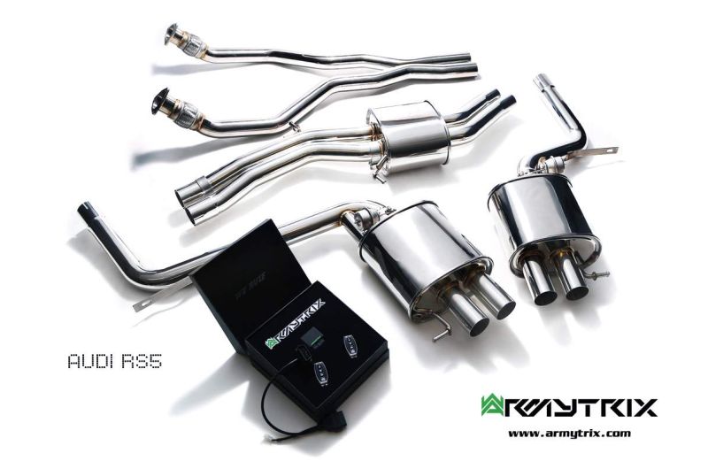 Audi RS5 B8 4.2 V8 FSI (2010-2015) - Front Y Pipe + Mid Pipe With Resonator + Valvetronic Mufflers (System utilizes Audi Drive Select System for valvetronic control) - Armytrix Exhausts