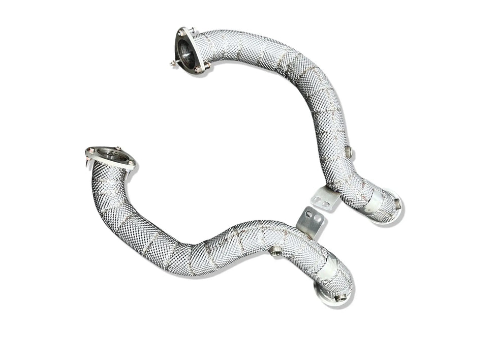 Yonristic Aston Martin Vantage axle-back exhaust - rear three-quarter on vehicle