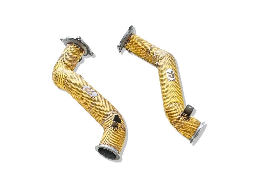 Yonristic McLaren 720S F1 exhaust - gold shielded downpipe detail