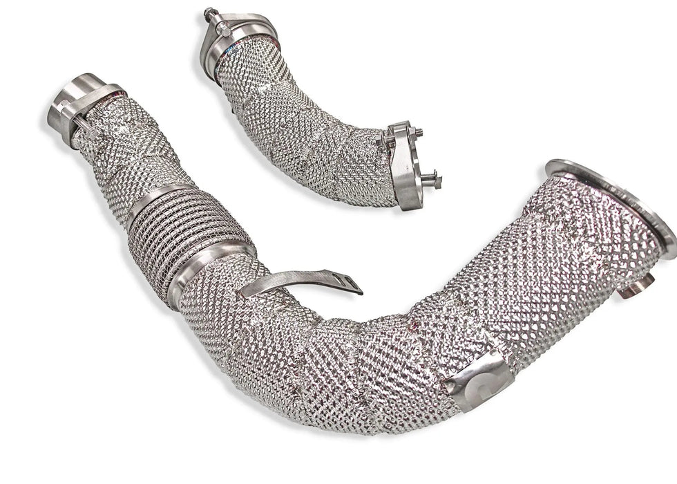 BMW S68 MaxFlow downpipes - flange and connection detail