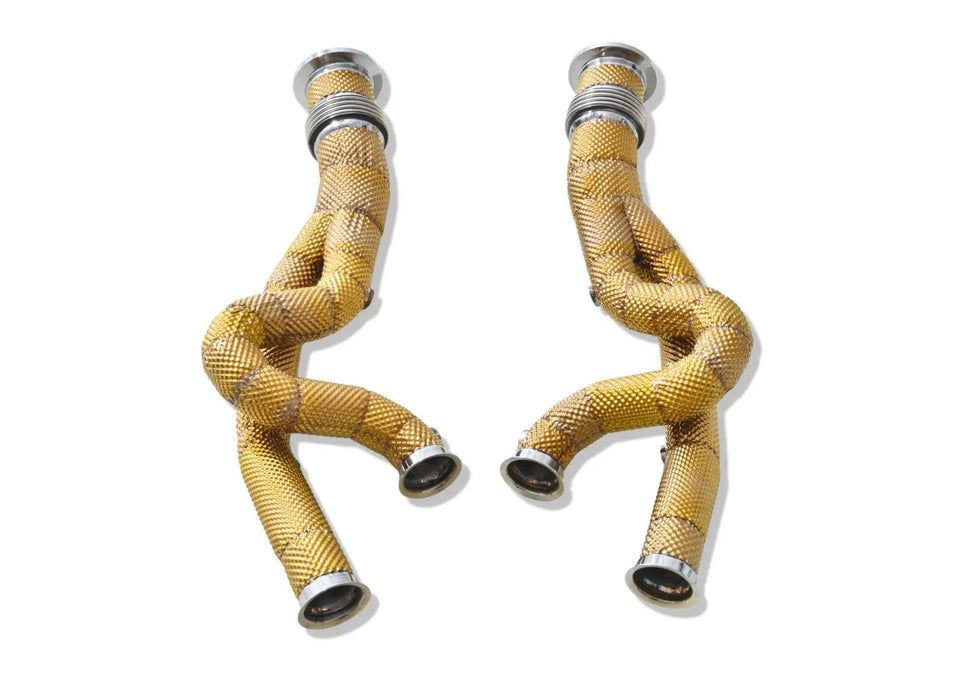Yonristic Revuelto F1 race headers - gold heat-shielded header pair as supplied