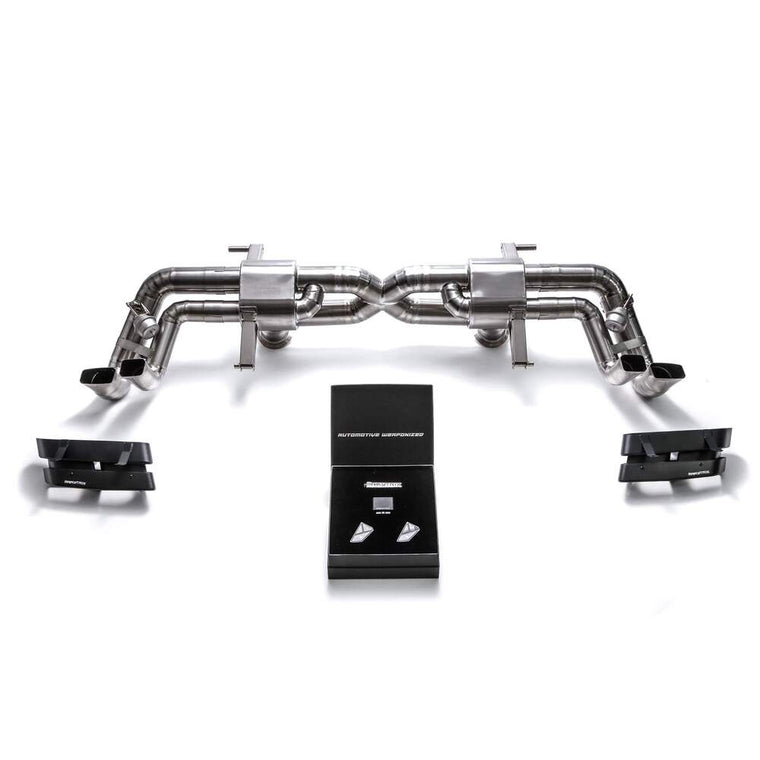 Armytrix X-pipe mufflers + Valvetronic tail pipe section + Wireless remote control kits + Dual Carbon tips for Audi R8 MKII V10 Plus 5.2 FSI Coupe/Spyder (2016-2018) - AUR13-DC22 