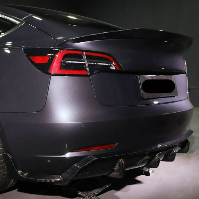 V Style Carbon Fibre 3 Pieces Rear Diffuser for Tesla Model 3 16-23