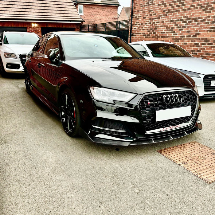 V Style Carbon Fibre Front Splitter for Audi A3 Saloon S Line & S3 16-19